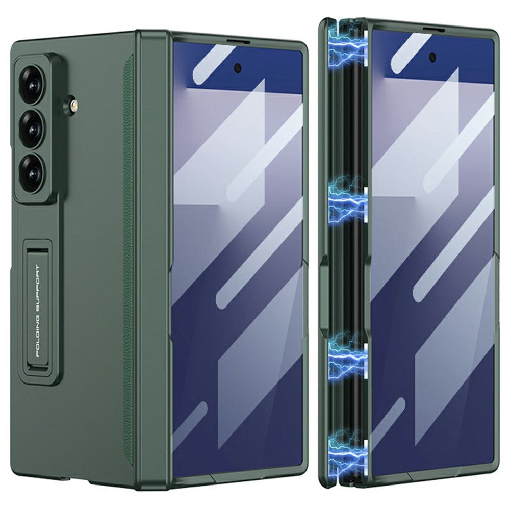 GKK For Samsung Galaxy Z Fold7 5G Case with Clear Screen Film Magnetic Hinge Kickstand Phone Cover - Midnight Green