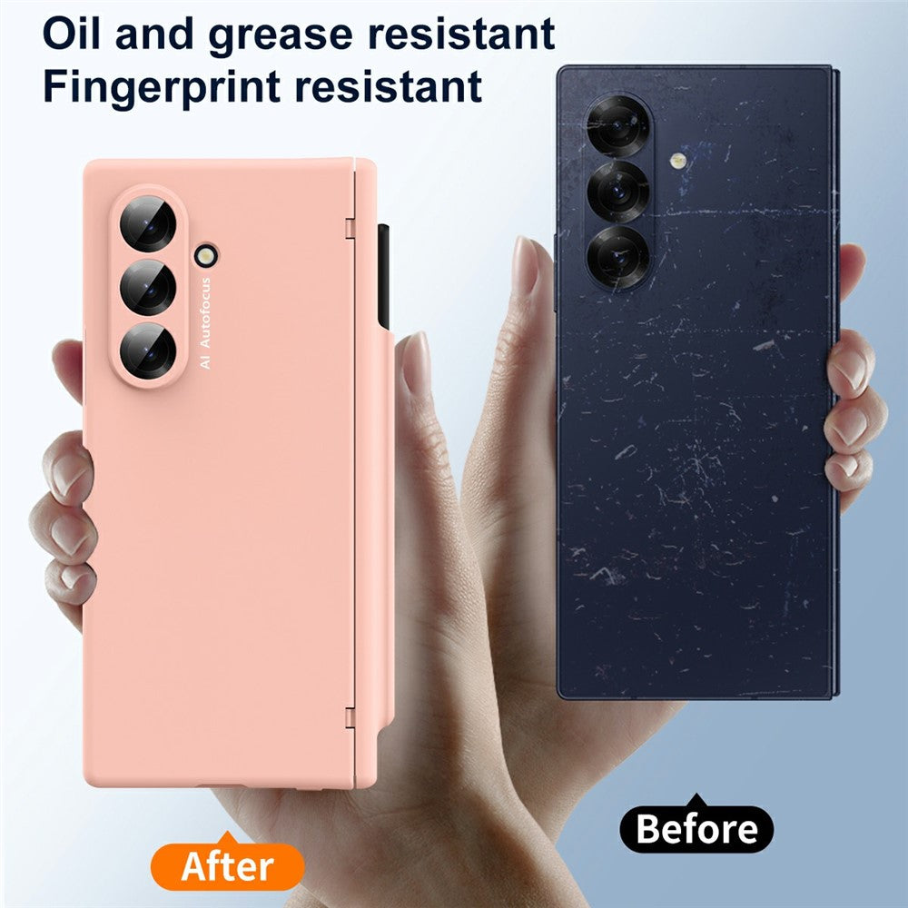 For Samsung Galaxy Z Fold7 5G Case Hinge Protection PC Phone Cover with Stylus / Stylus Slot - Pink