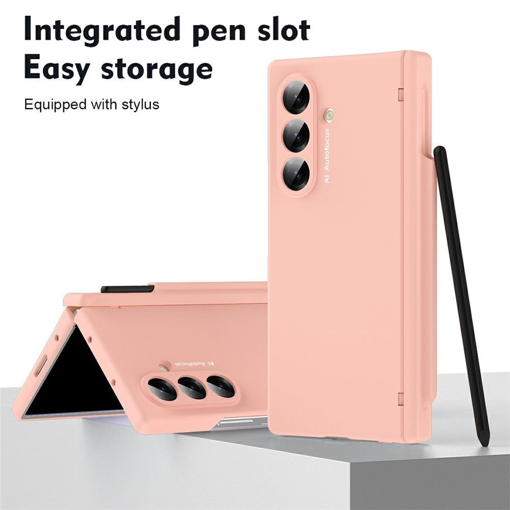 For Samsung Galaxy Z Fold7 5G Case Hinge Protection PC Phone Cover with Stylus / Stylus Slot - Pink
