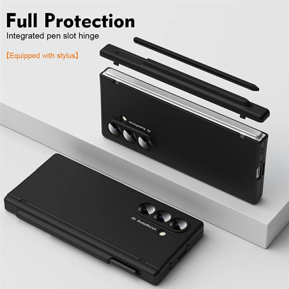 For Samsung Galaxy Z Fold7 5G Case Hinge Protection PC Phone Cover with Stylus / Stylus Slot - Black