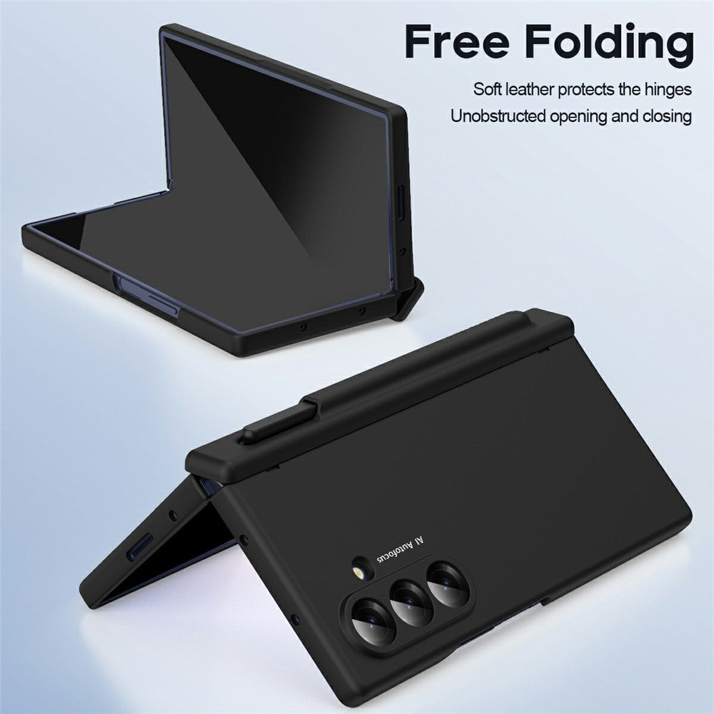 For Samsung Galaxy Z Fold7 5G Case Hinge Protection PC Phone Cover with Stylus / Stylus Slot - Black