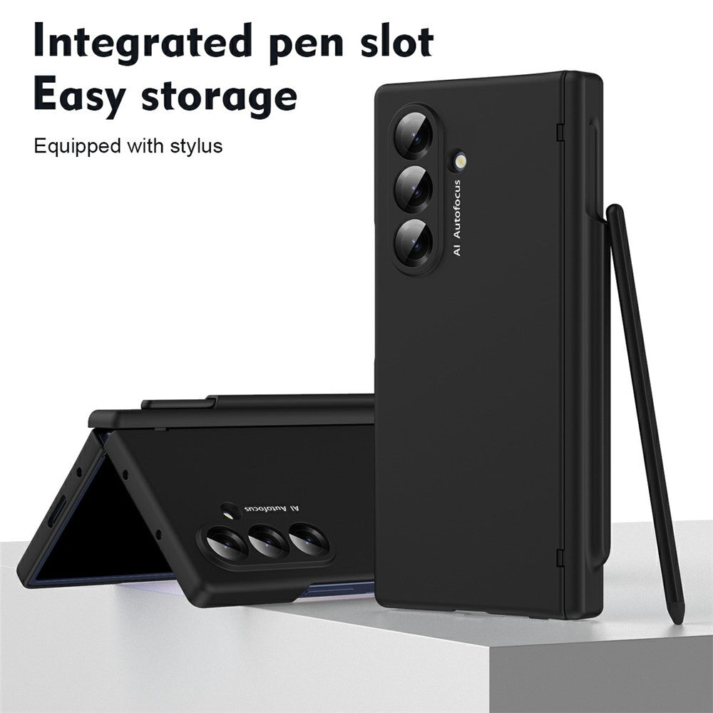 For Samsung Galaxy Z Fold7 5G Case Hinge Protection PC Phone Cover with Stylus / Stylus Slot - Black