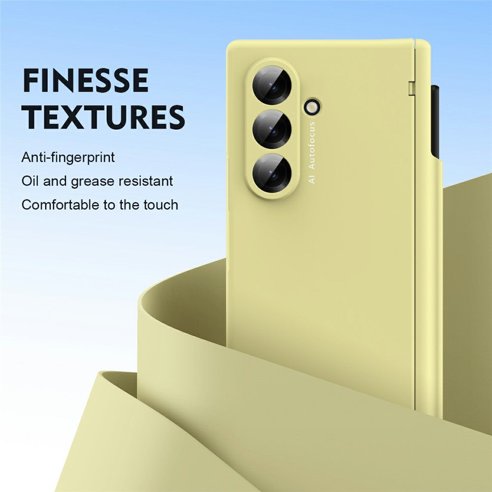 For Samsung Galaxy Z Fold7 5G Case Hinge Protection PC Phone Cover with Stylus / Stylus Slot - Yellow