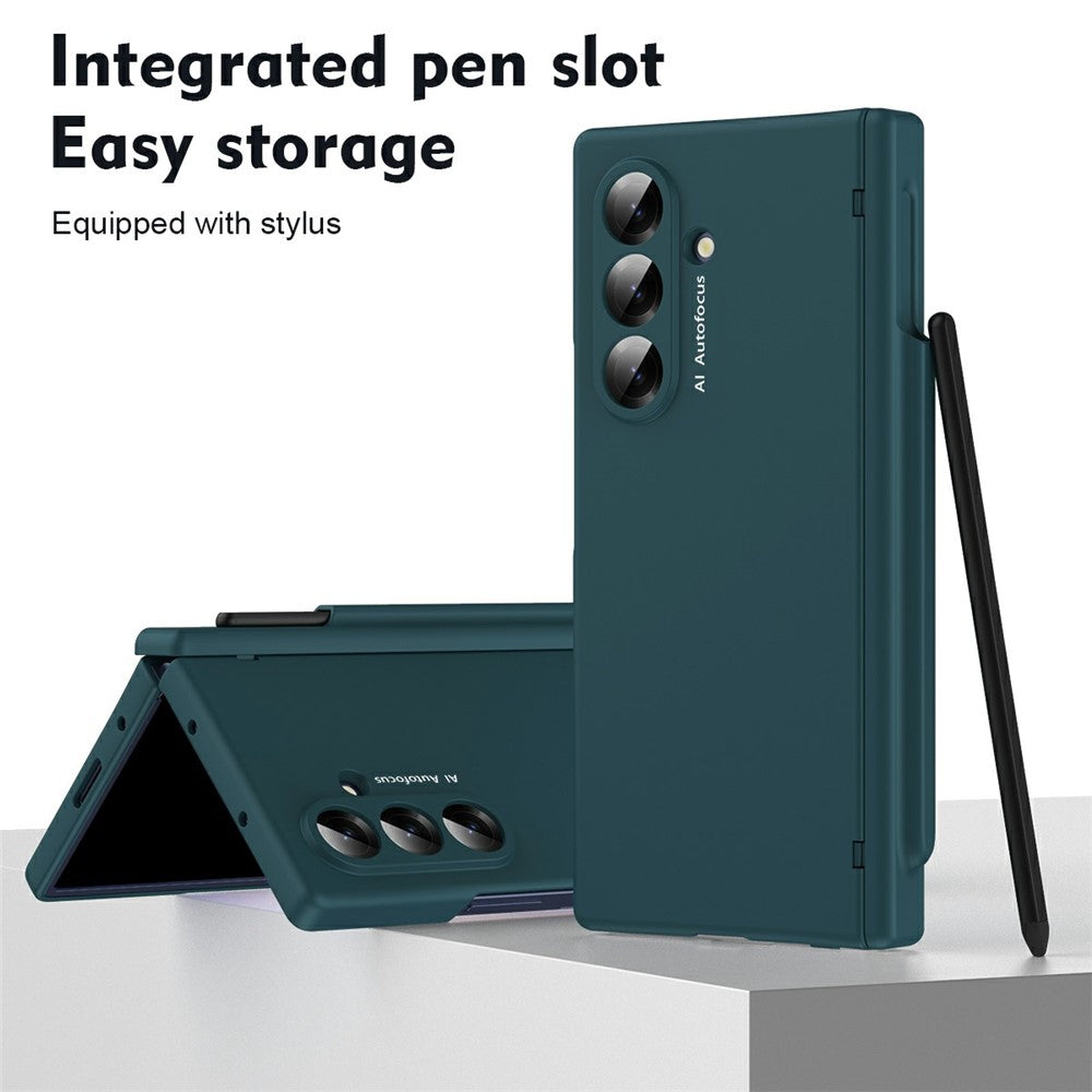 For Samsung Galaxy Z Fold7 5G Case Hinge Protection PC Phone Cover with Stylus / Stylus Slot - Green
