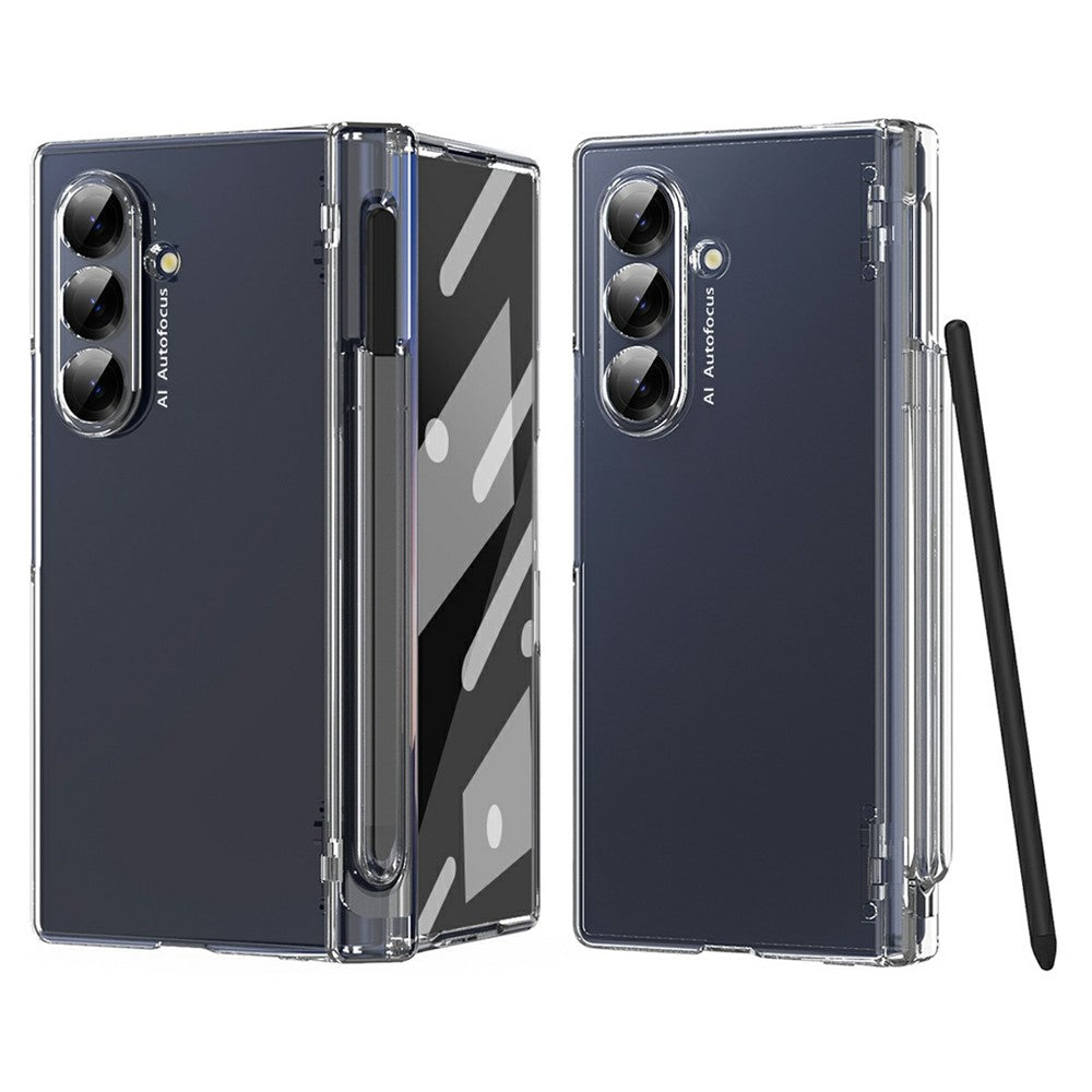 For Samsung Galaxy Z Fold7 5G Case Hinge Protection PC Phone Cover with Stylus / Stylus Slot - Transparent