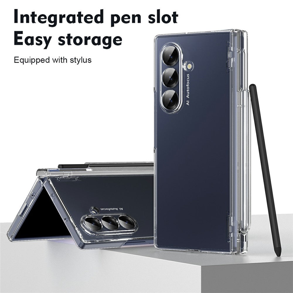 For Samsung Galaxy Z Fold7 5G Case Hinge Protection PC Phone Cover with Stylus / Stylus Slot - Transparent