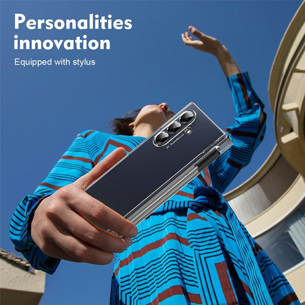 For Samsung Galaxy Z Fold7 5G Case Hinge Protection PC Phone Cover with Stylus / Stylus Slot - Transparent