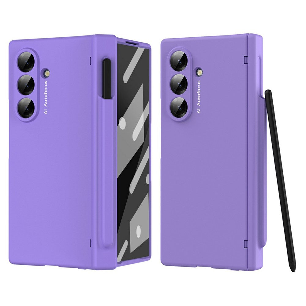 For Samsung Galaxy Z Fold7 5G Case Hinge Protection PC Phone Cover with Stylus / Stylus Slot - Purple