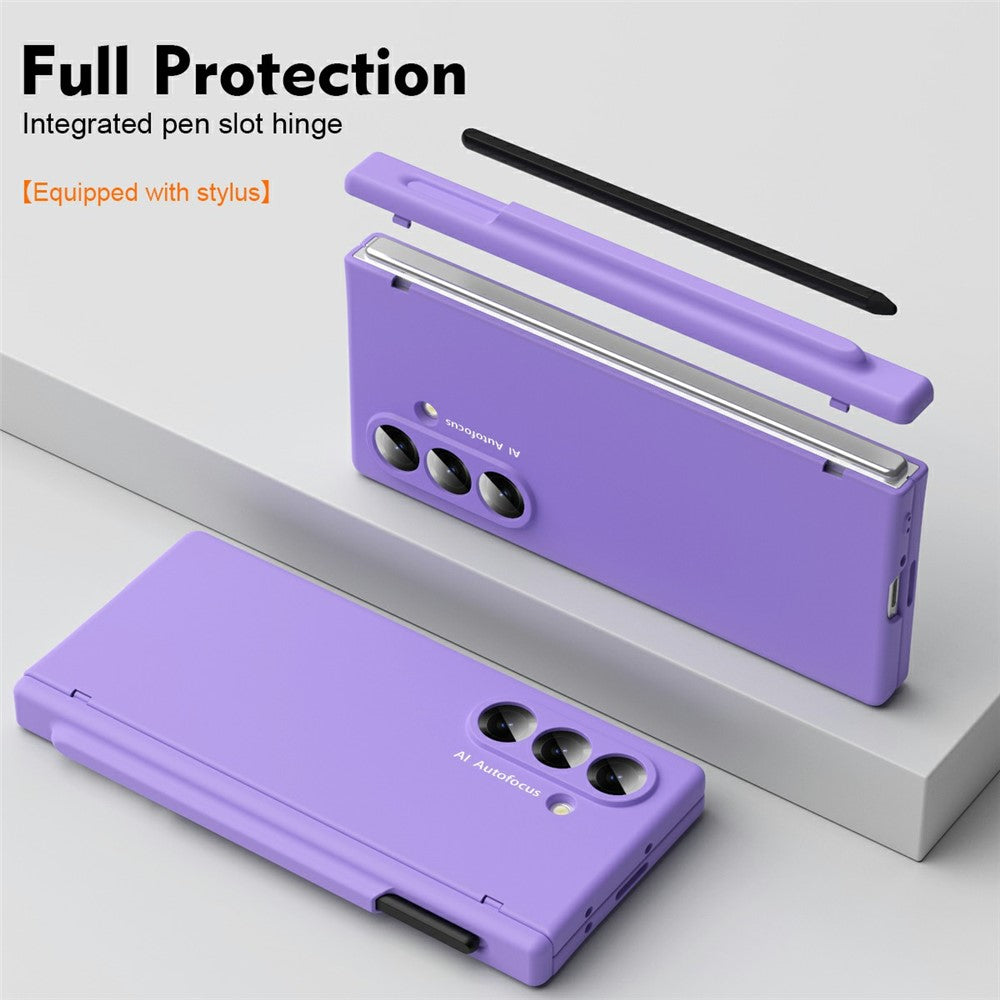 For Samsung Galaxy Z Fold7 5G Case Hinge Protection PC Phone Cover with Stylus / Stylus Slot - Purple