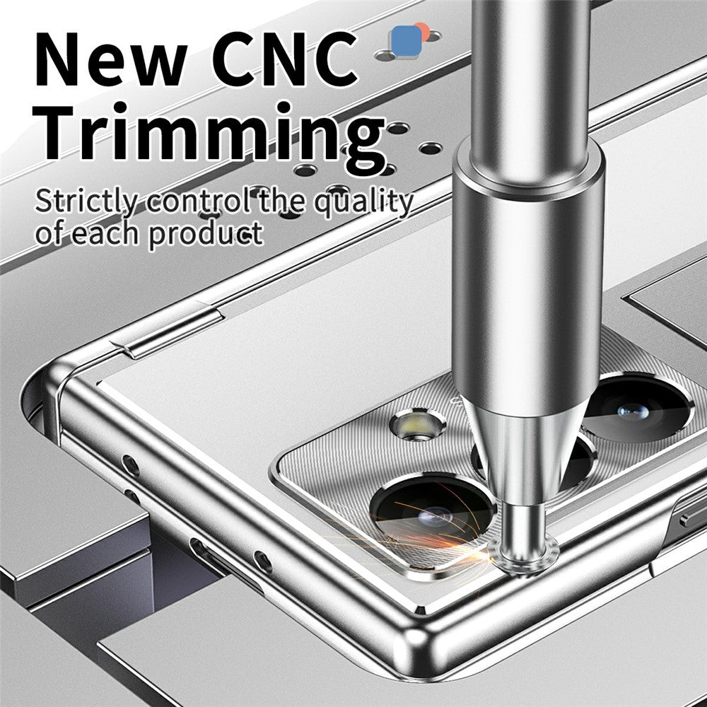 For Samsung Galaxy Z Fold7 5G Case Kickstand Dual Hinge Aluminum Alloy Phone Cover with Tempered Glass Front Film / Stylus - Silver