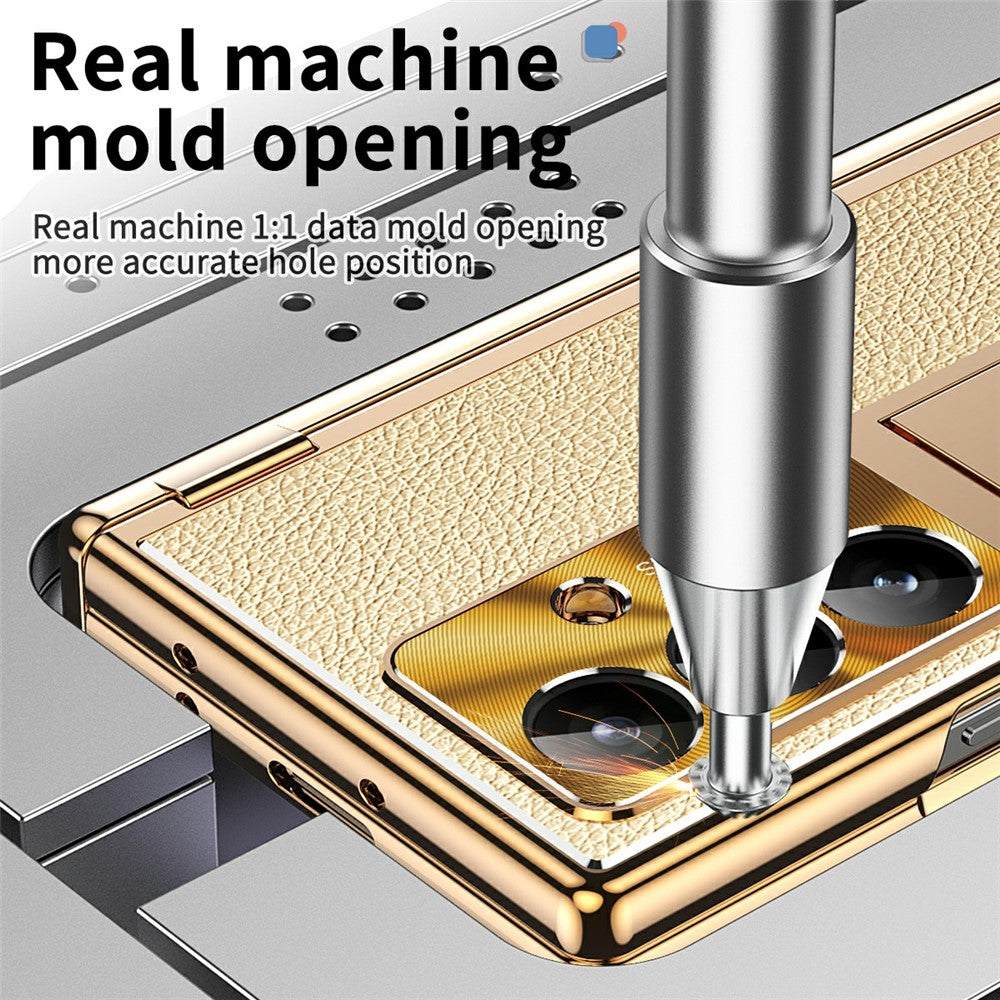 For Samsung Galaxy Z Fold7 5G Case Hinge Protection PU + PC Phone Cover with Tempered Glass Film / Stylus - Gold / Gold