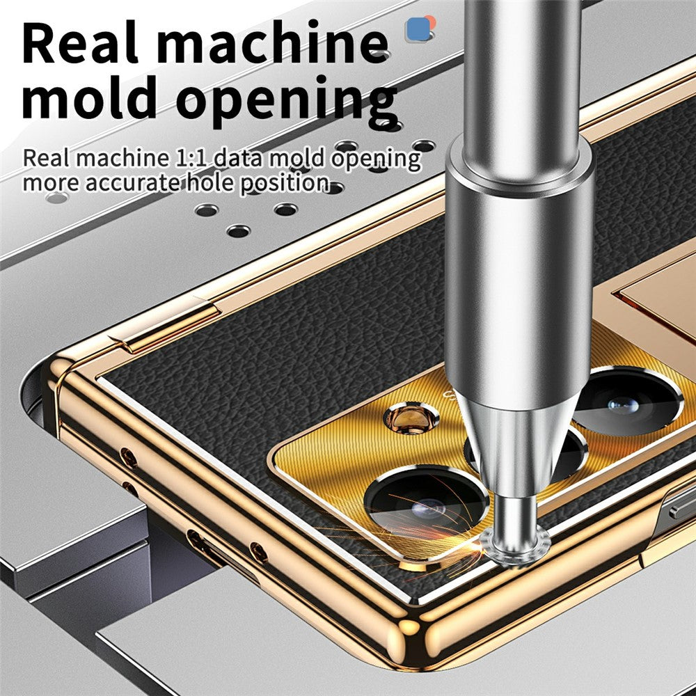 For Samsung Galaxy Z Fold7 5G Case Hinge Protection PU + PC Phone Cover with Tempered Glass Film / Stylus - Gold / Black
