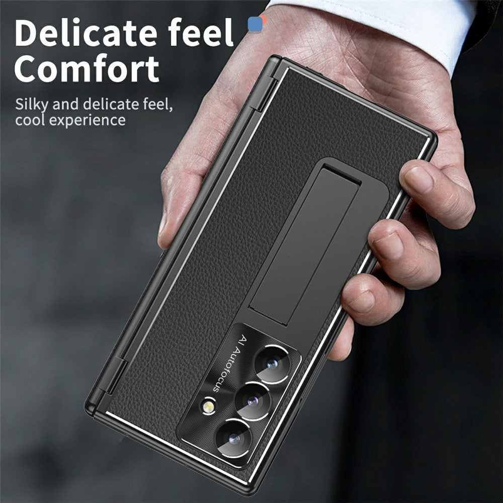 For Samsung Galaxy Z Fold7 5G Case Hinge Protection PU + PC Phone Cover with Tempered Glass Film / Stylus - Black