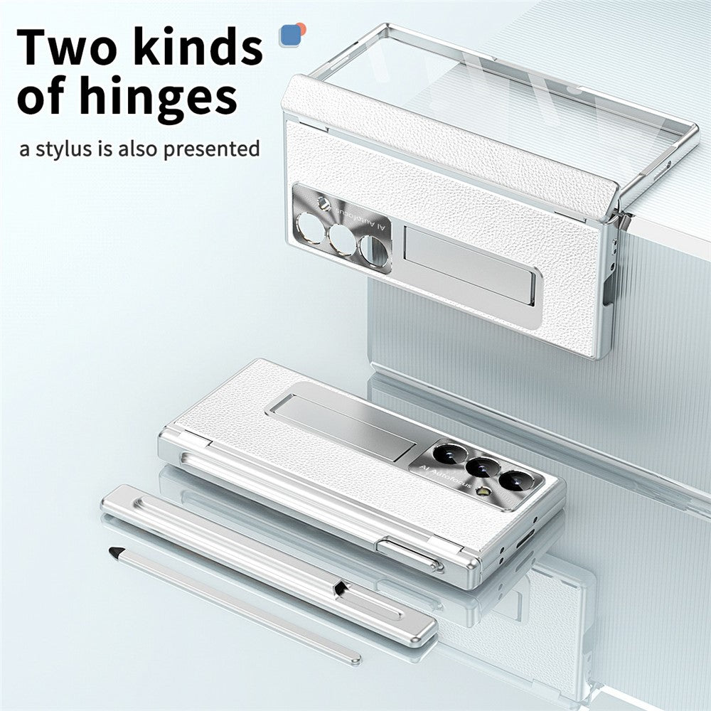 For Samsung Galaxy Z Fold7 5G Case Hinge Protection PU + PC Phone Cover with Tempered Glass Film / Stylus - Silver