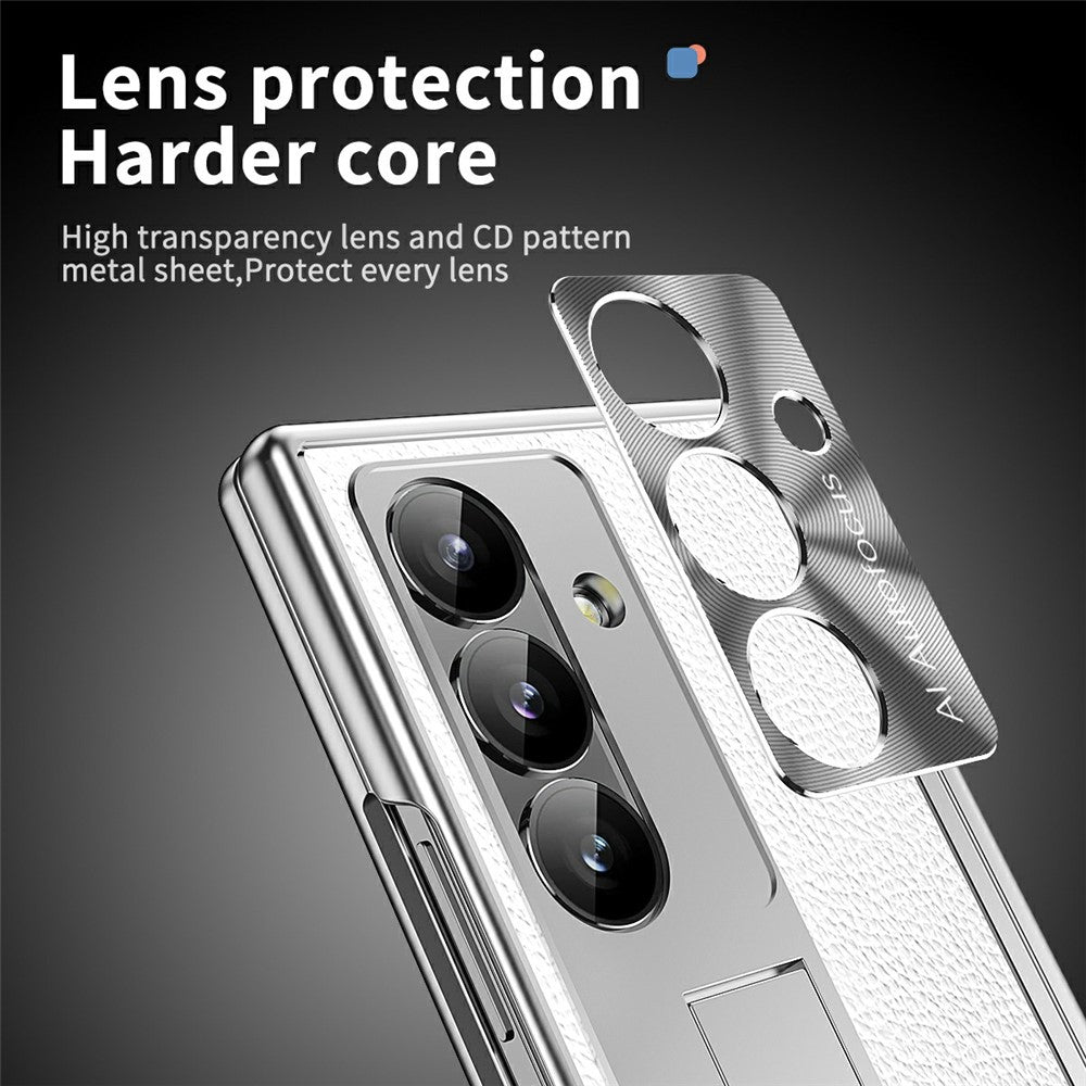 For Samsung Galaxy Z Fold7 5G Case Hinge Protection PU + PC Phone Cover with Tempered Glass Film / Stylus - Silver