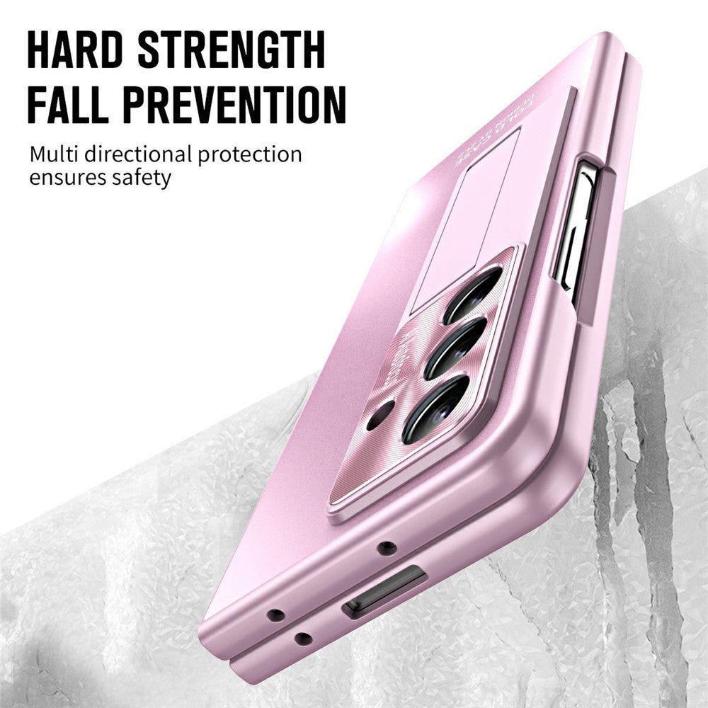 For Samsung Galaxy Z Fold7 5G Case Kickstand Matte PC Phone Cover with Tempered Glass Film - Pink