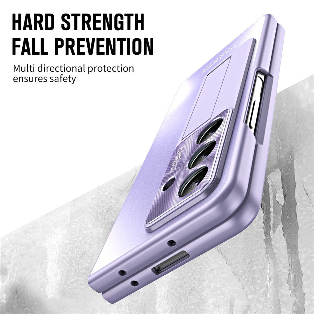 For Samsung Galaxy Z Fold7 5G Case Kickstand Matte PC Phone Cover with Tempered Glass Film - Purple