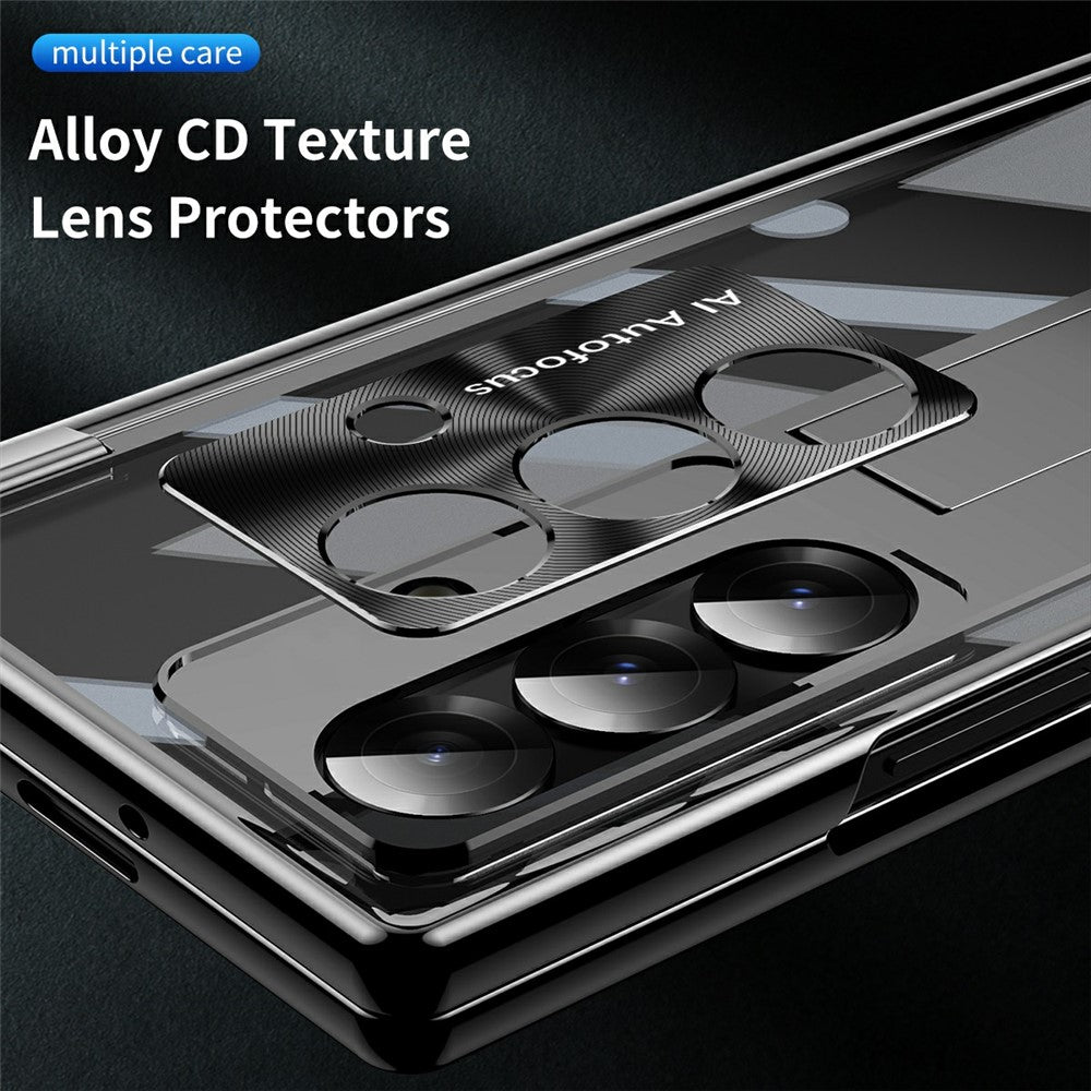 For Samsung Galaxy Z Fold7 5G Case Magnetic Hinge Electroplated PC Phone Cover with Tempered Glass Film / Stylus - Black