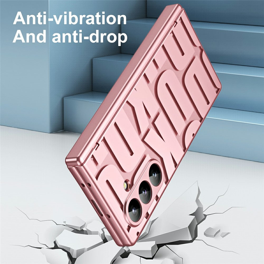 For Samsung Galaxy Z Fold7 5G Case Electroplating PC Phone Cover with Tempered Glass Film - Rose Gold