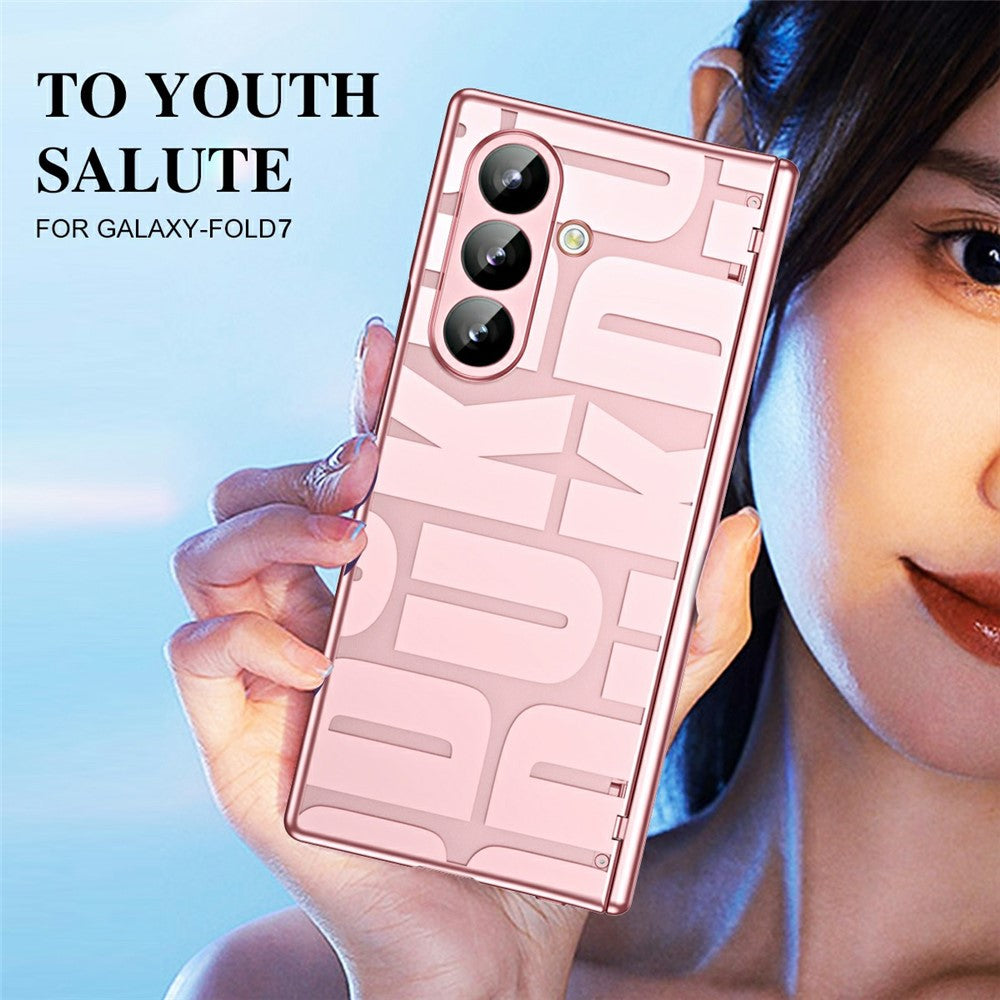For Samsung Galaxy Z Fold7 5G Case Electroplating PC Phone Cover with Tempered Glass Film - Rose Gold