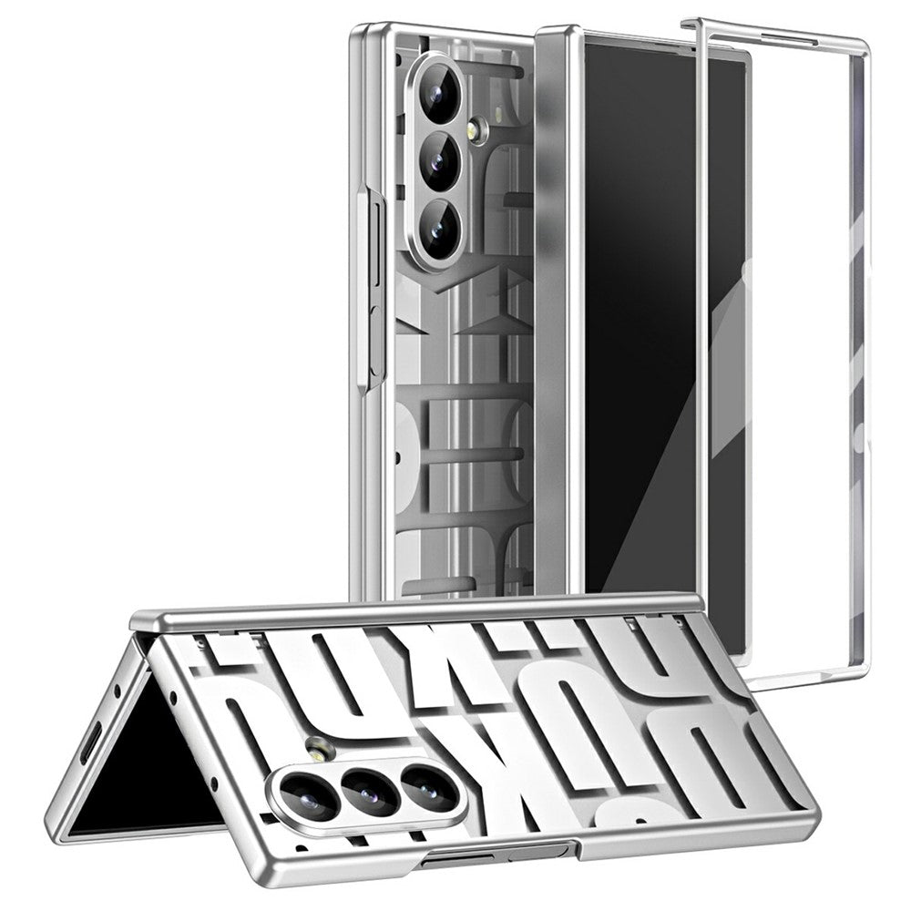 For Samsung Galaxy Z Fold7 5G Case Electroplating PC Phone Cover with Tempered Glass Film - Silver