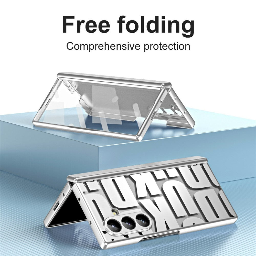 For Samsung Galaxy Z Fold7 5G Case Electroplating PC Phone Cover with Tempered Glass Film - Silver