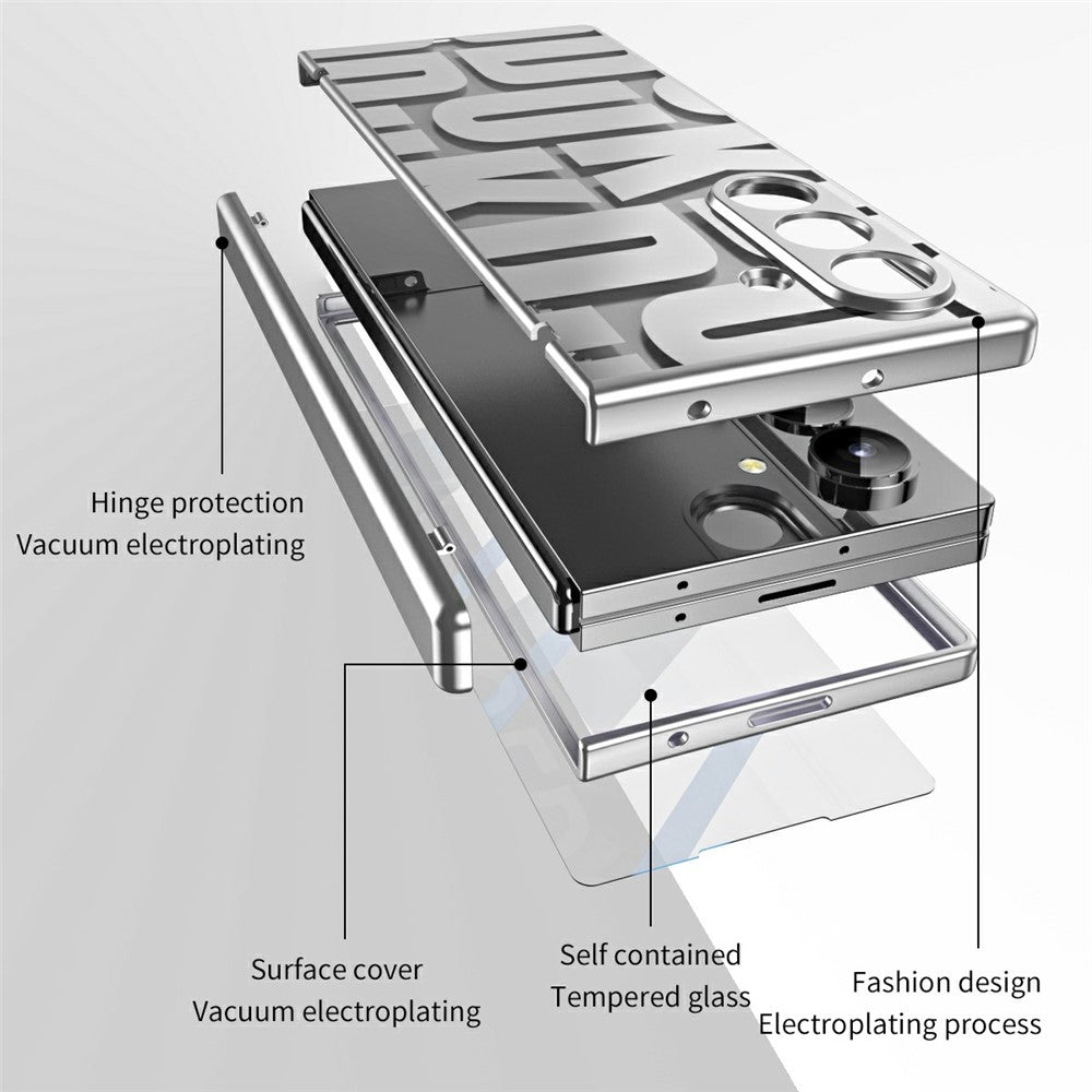 For Samsung Galaxy Z Fold7 5G Case Electroplating PC Phone Cover with Tempered Glass Film - Silver