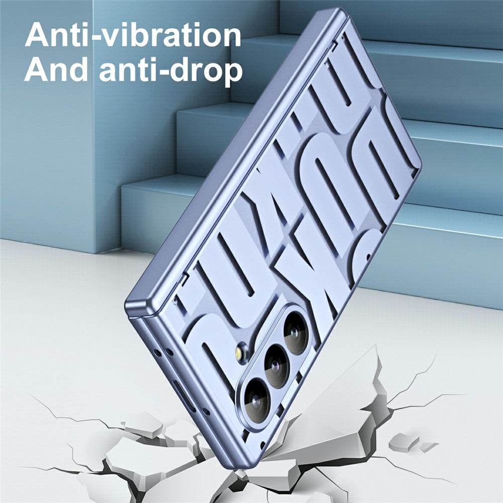 For Samsung Galaxy Z Fold7 5G Case Electroplating PC Phone Cover with Tempered Glass Film - Blue