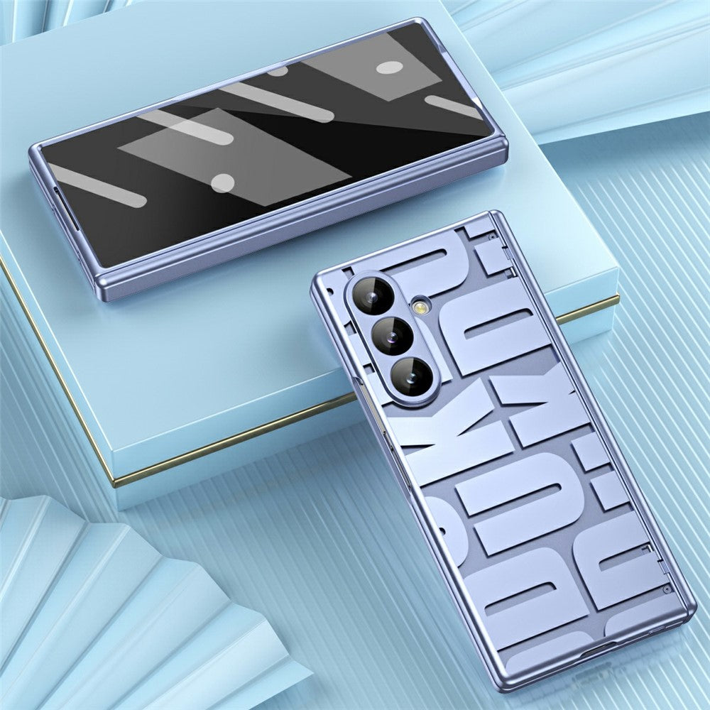 For Samsung Galaxy Z Fold7 5G Case Electroplating PC Phone Cover with Tempered Glass Film - Blue