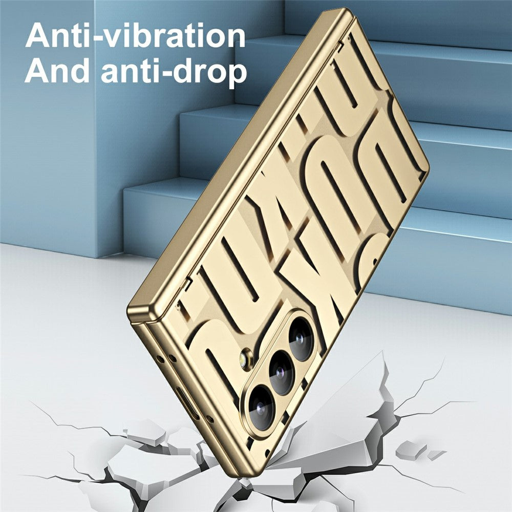 For Samsung Galaxy Z Fold7 5G Case Electroplating PC Phone Cover with Tempered Glass Film - Gold