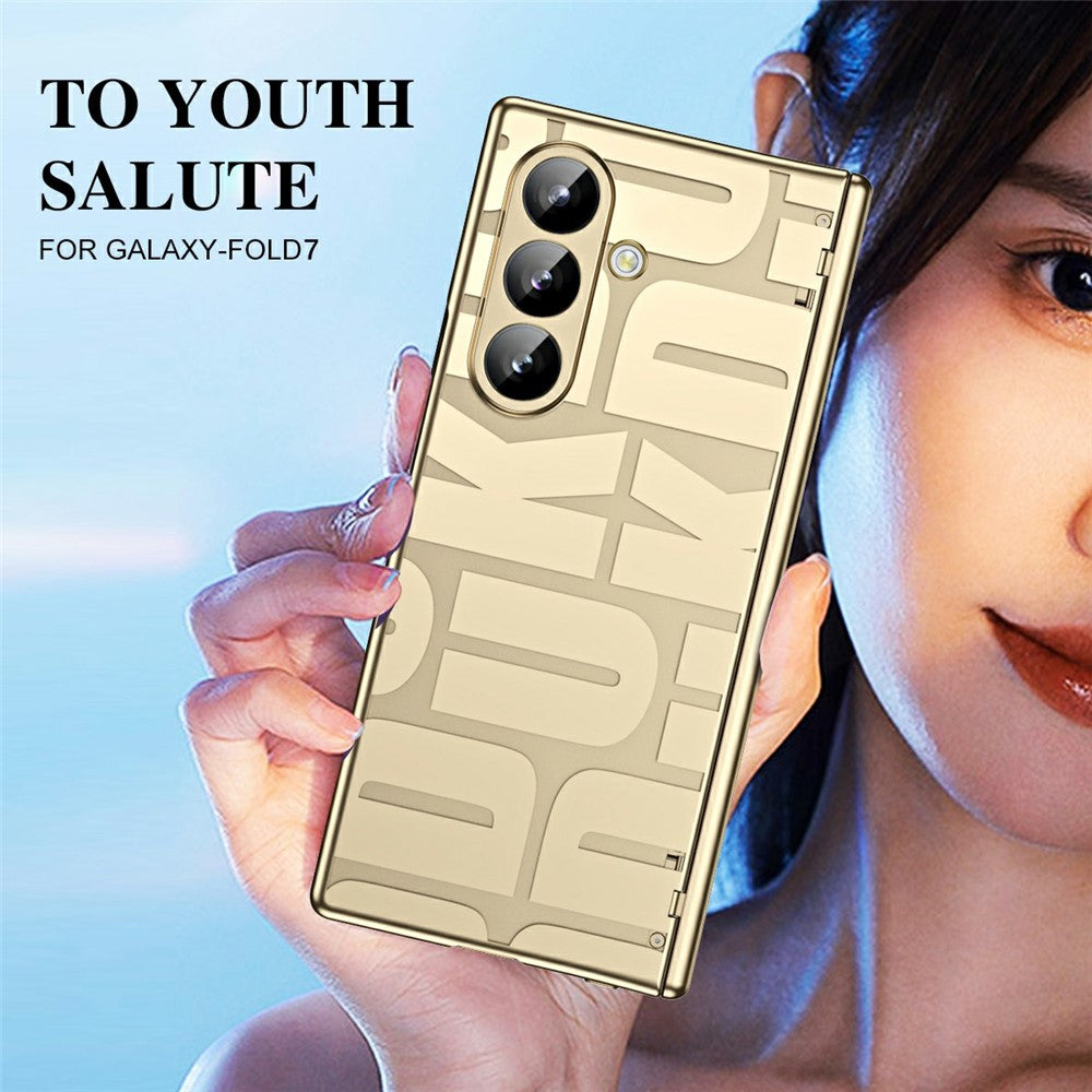 For Samsung Galaxy Z Fold7 5G Case Electroplating PC Phone Cover with Tempered Glass Film - Gold