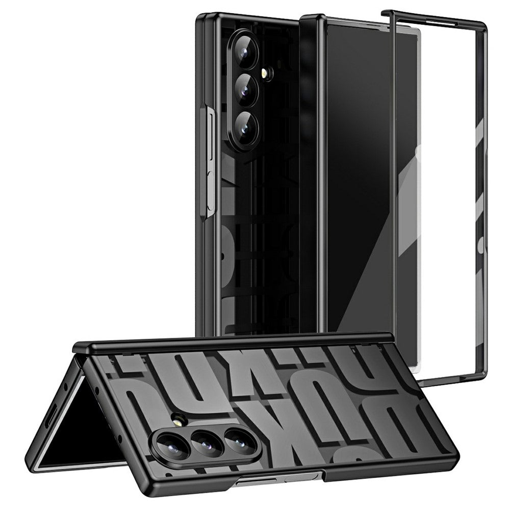 For Samsung Galaxy Z Fold7 5G Case Electroplating PC Phone Cover with Tempered Glass Film - Black