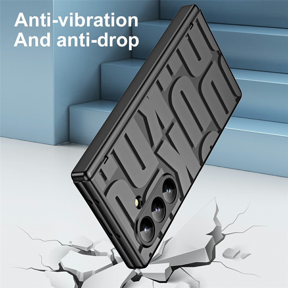 For Samsung Galaxy Z Fold7 5G Case Electroplating PC Phone Cover with Tempered Glass Film - Black