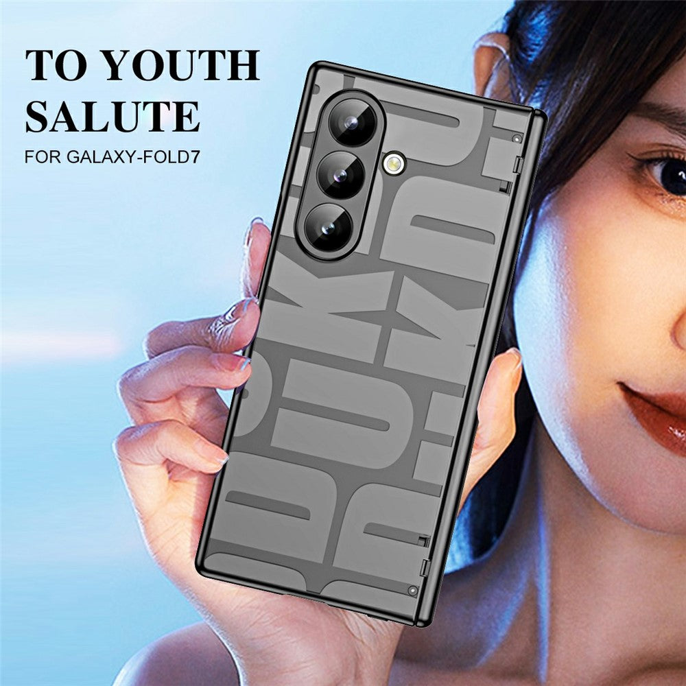 For Samsung Galaxy Z Fold7 5G Case Electroplating PC Phone Cover with Tempered Glass Film - Black