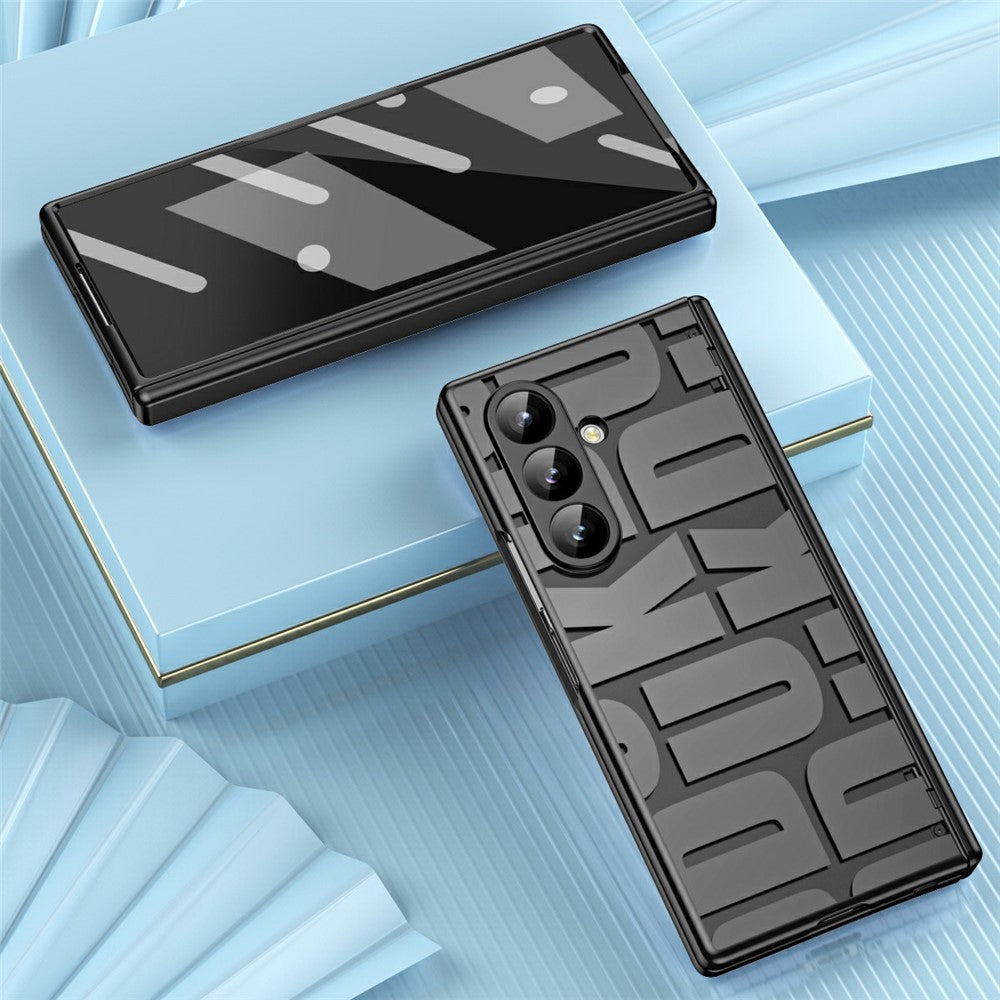 For Samsung Galaxy Z Fold7 5G Case Electroplating PC Phone Cover with Tempered Glass Film - Black