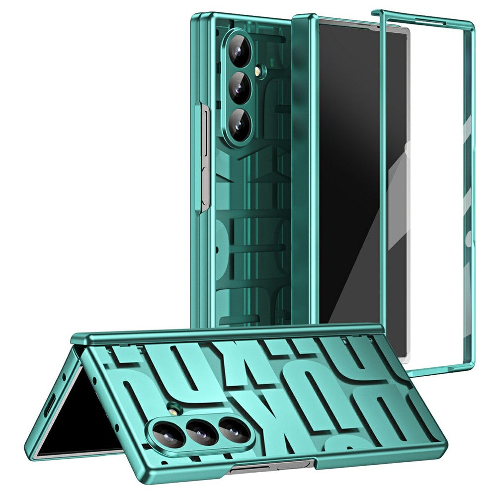 For Samsung Galaxy Z Fold7 5G Case Electroplating PC Phone Cover with Tempered Glass Film - Green