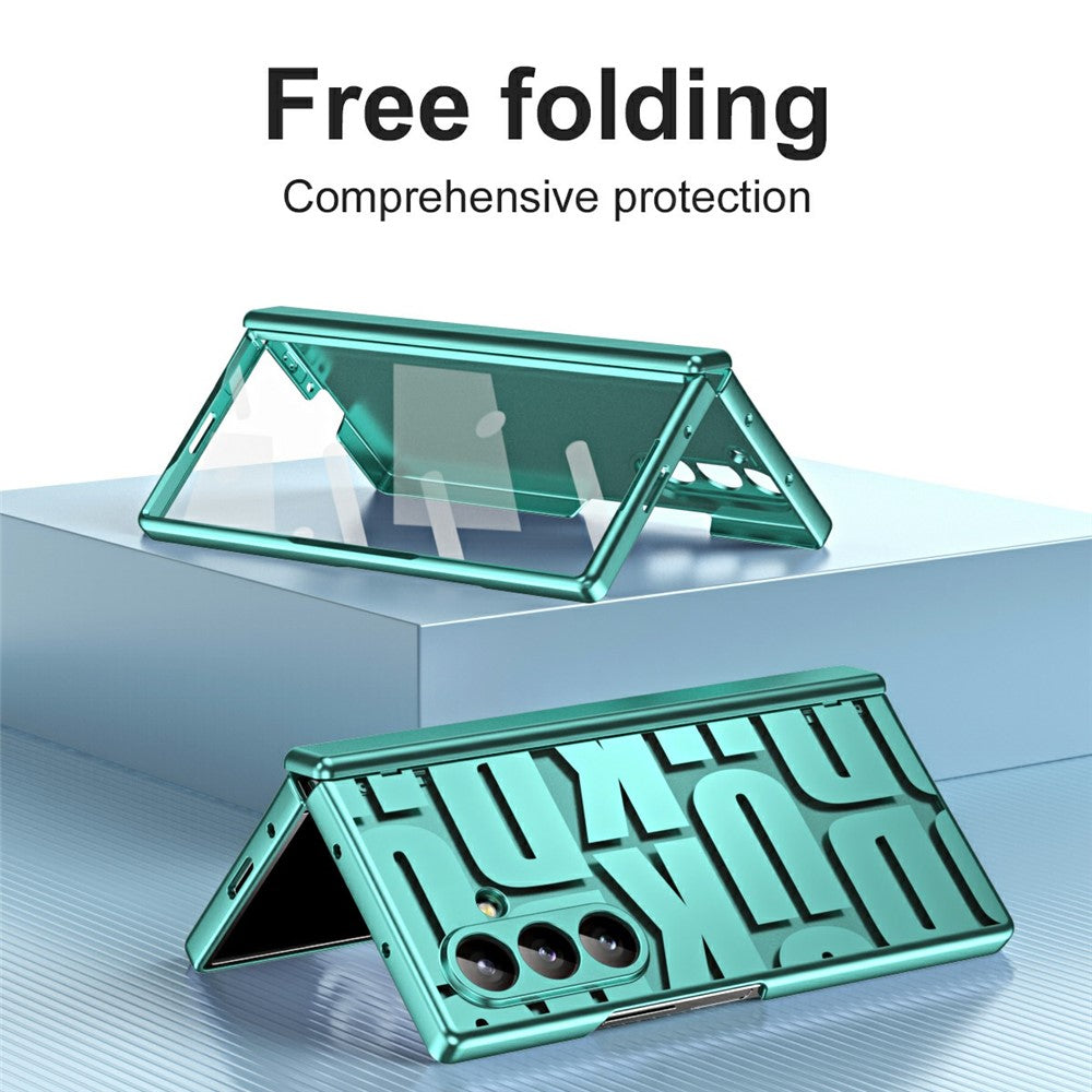 For Samsung Galaxy Z Fold7 5G Case Electroplating PC Phone Cover with Tempered Glass Film - Green