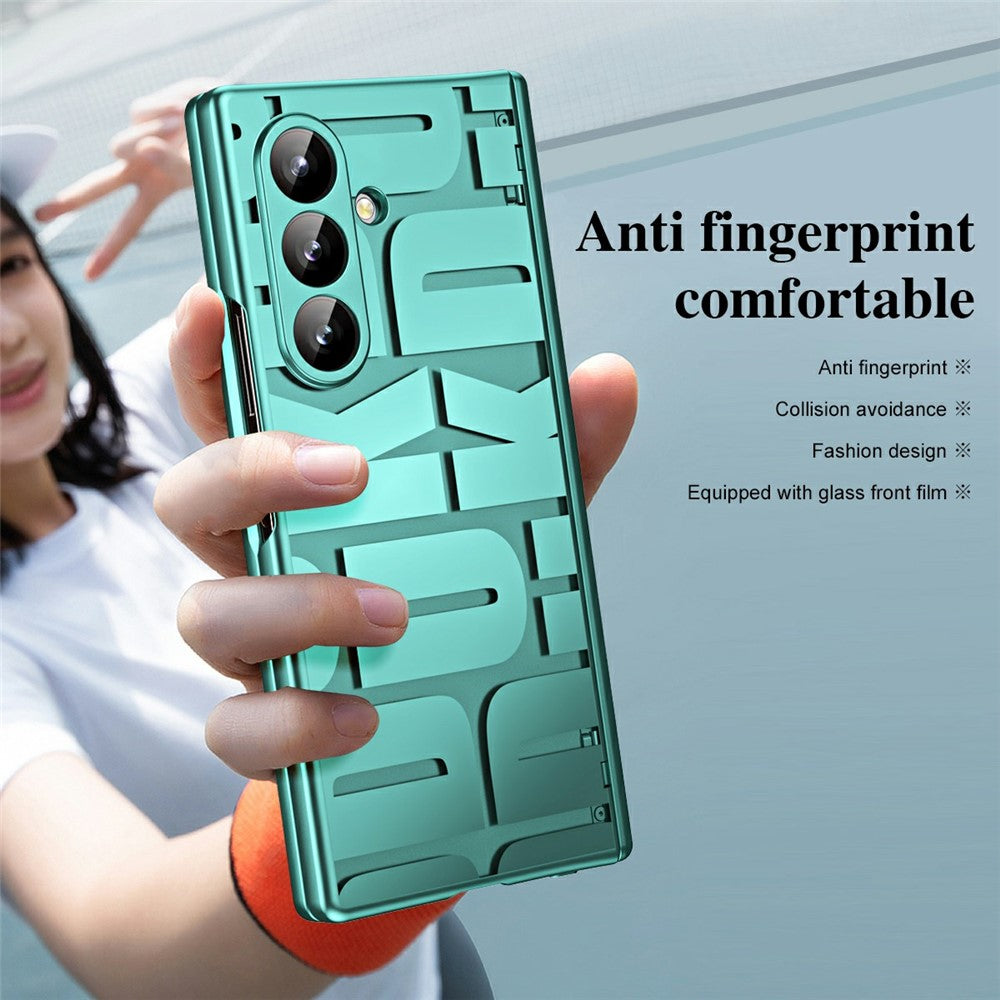 For Samsung Galaxy Z Fold7 5G Case Electroplating PC Phone Cover with Tempered Glass Film - Green