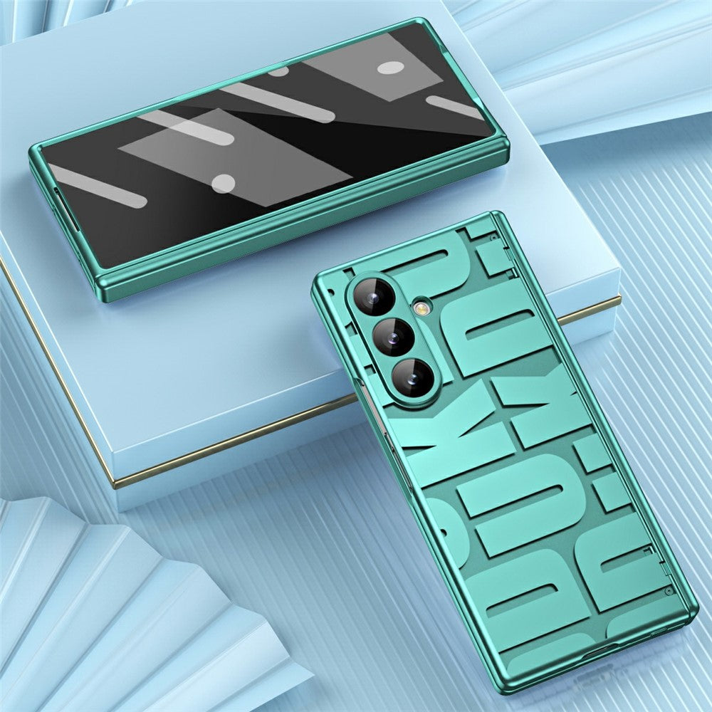 For Samsung Galaxy Z Fold7 5G Case Electroplating PC Phone Cover with Tempered Glass Film - Green