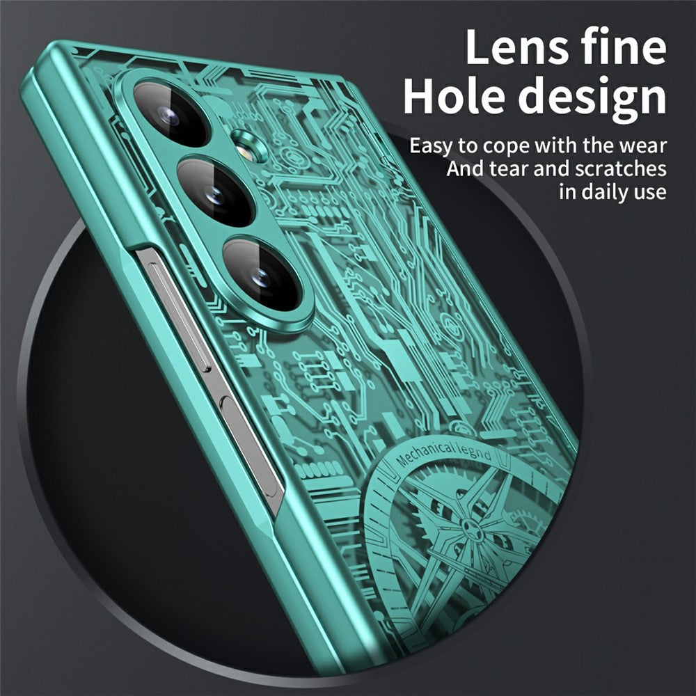 For Samsung Galaxy Z Fold7 5G Case Mechanical Legend Electroplating PC Phone Cover - Green