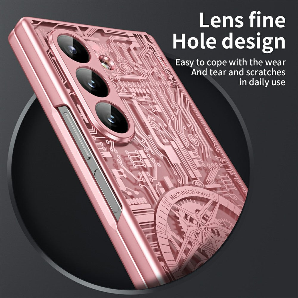 For Samsung Galaxy Z Fold7 5G Case Mechanical Legend Electroplating PC Phone Cover - Pink