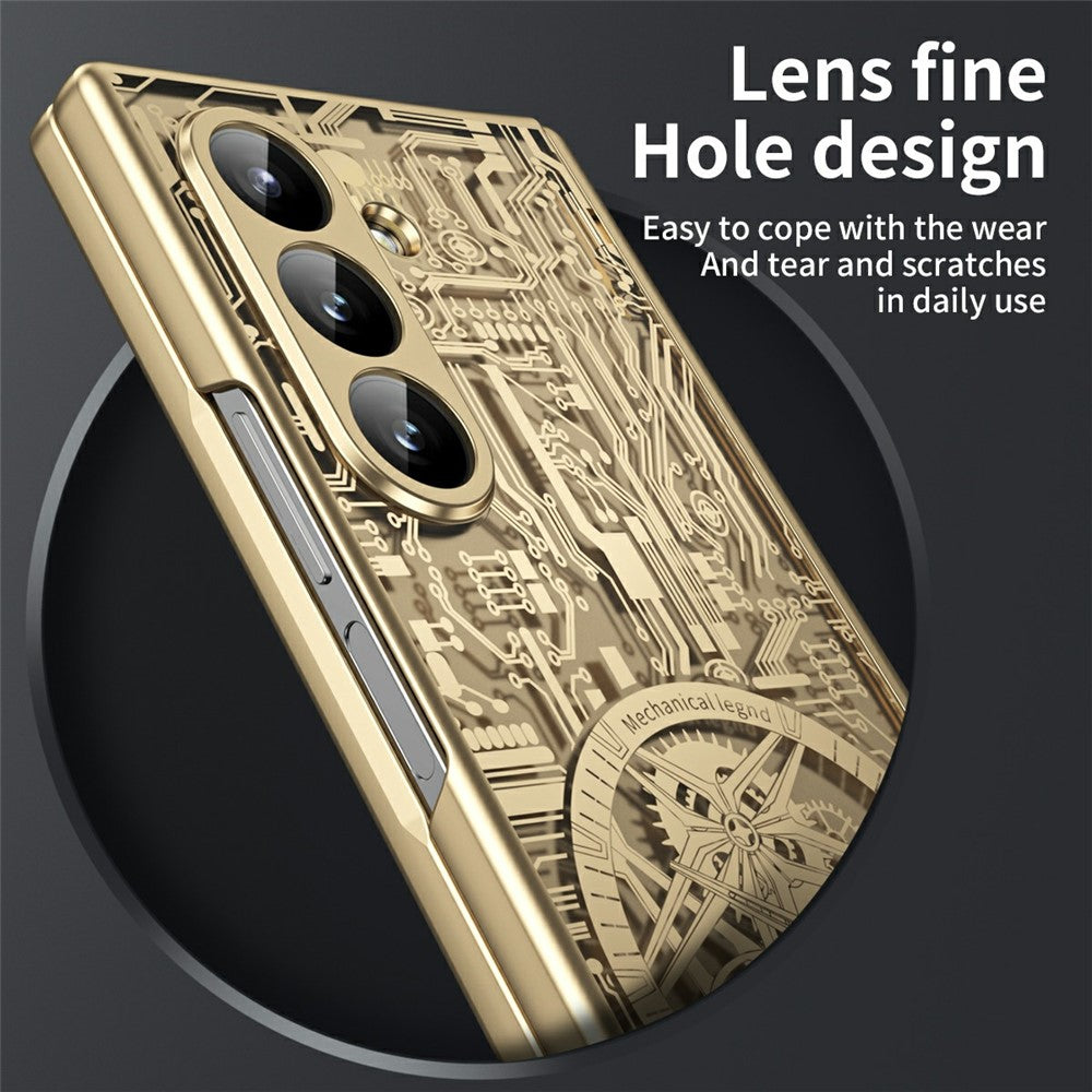 For Samsung Galaxy Z Fold7 5G Case Mechanical Legend Electroplating PC Phone Cover - Gold