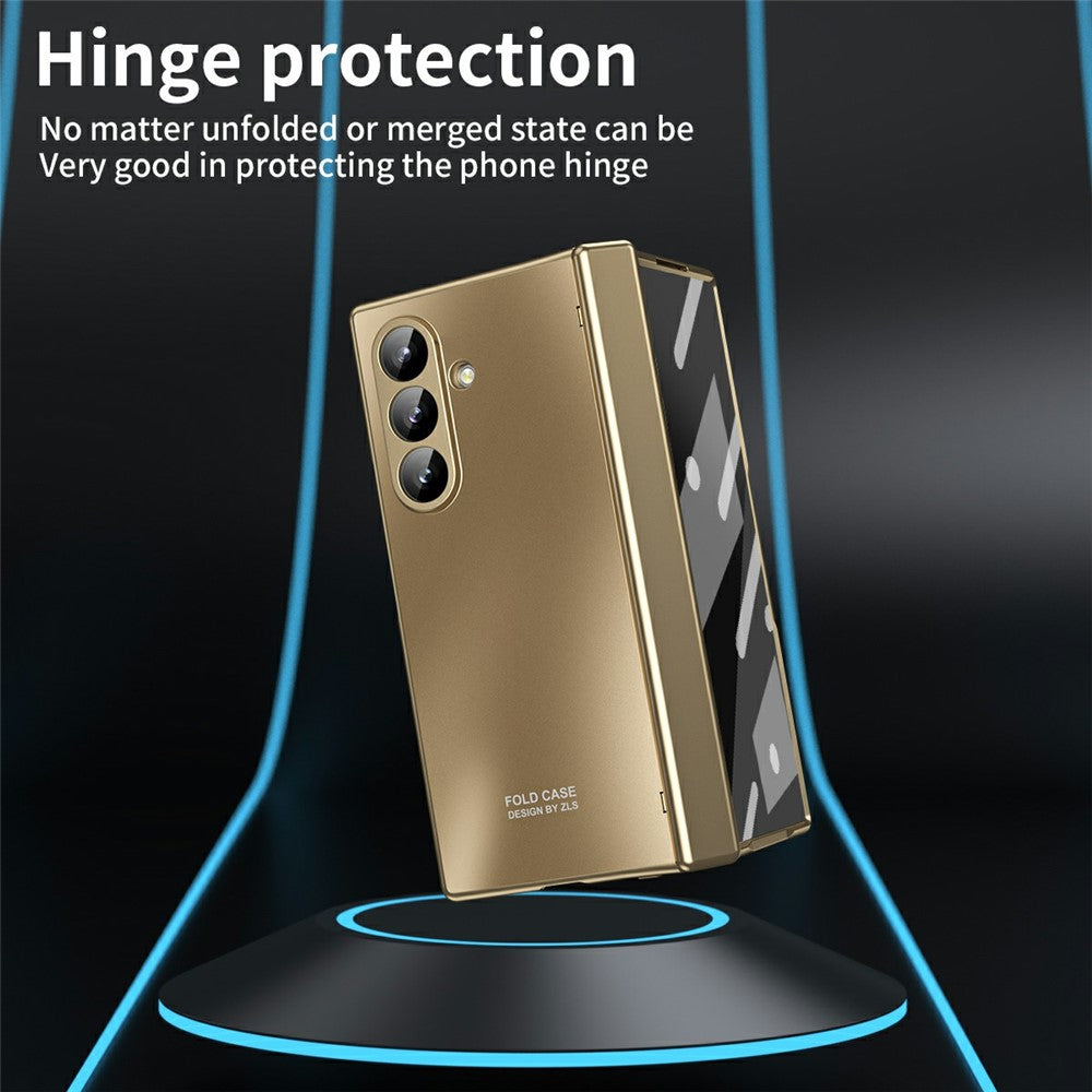 For Samsung Galaxy Z Fold7 5G Case Hard PC Shockproof Phone Cover with Front Screen Film - Gold