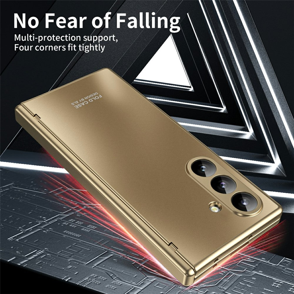 For Samsung Galaxy Z Fold7 5G Case Hard PC Shockproof Phone Cover with Front Screen Film - Gold