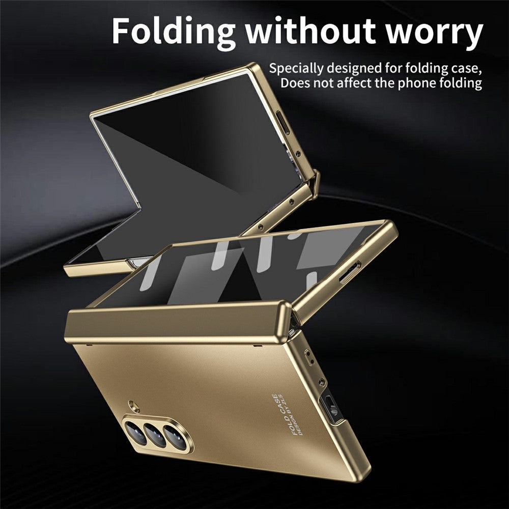 For Samsung Galaxy Z Fold7 5G Case Hard PC Shockproof Phone Cover with Front Screen Film - Gold