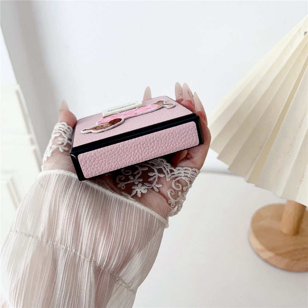 For Samsung Galaxy Z Flip7 5G Case Cute Dog Hinge Protection Litchi Texture Phone Cover with Wrist Strap - Pink