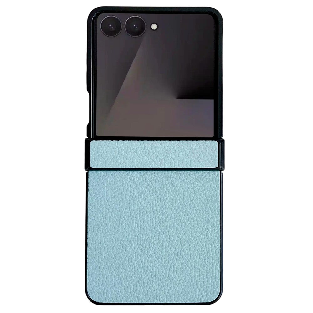 For Samsung Galaxy Z Flip7 5G Case Hinge Protection Litchi Texture Leather + PC Phone Cover - Blue