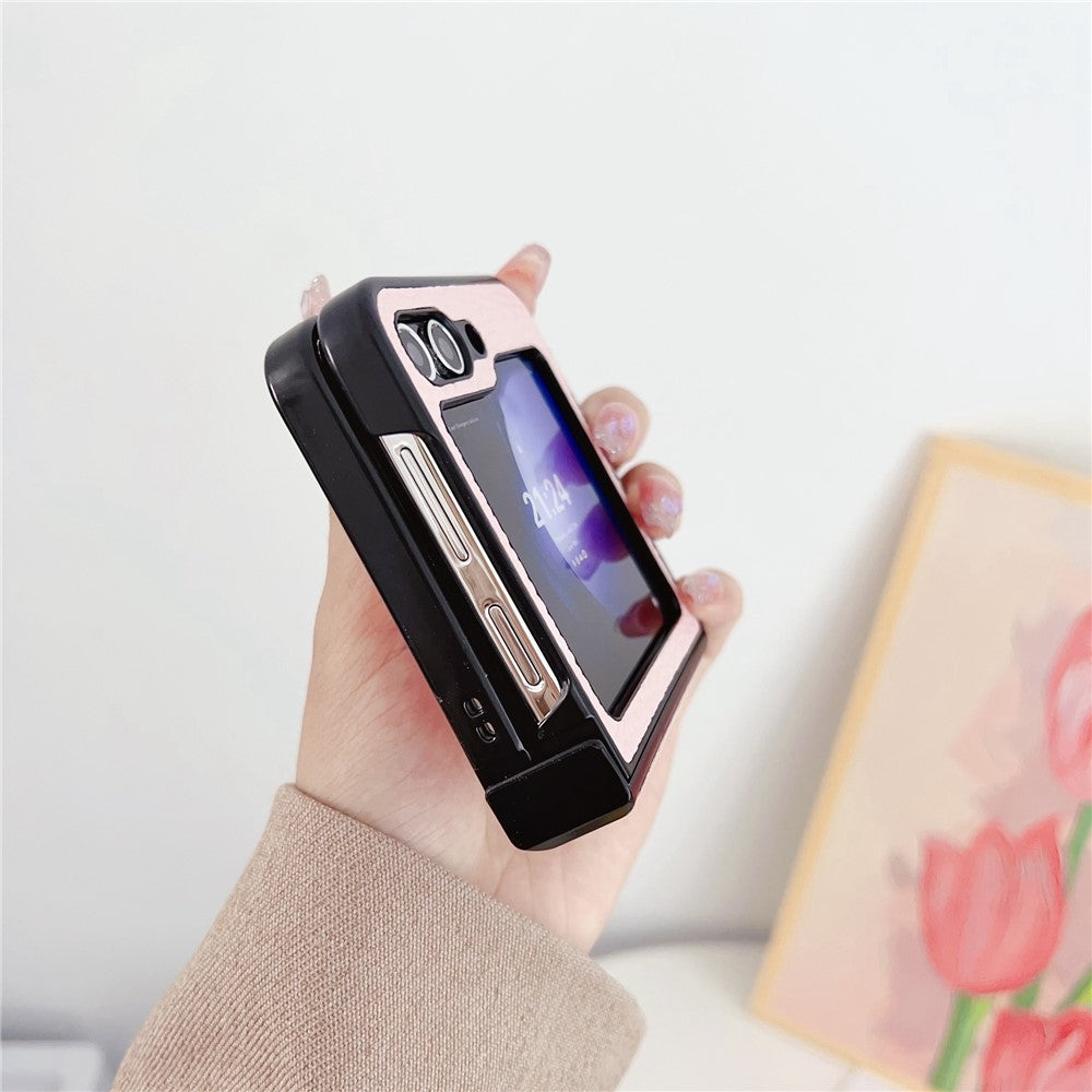 For Samsung Galaxy Z Flip7 FE 5G / Z Flip6 5G Case Hinge Protection Litchi Texture Leather + PC Phone Cover - Pink