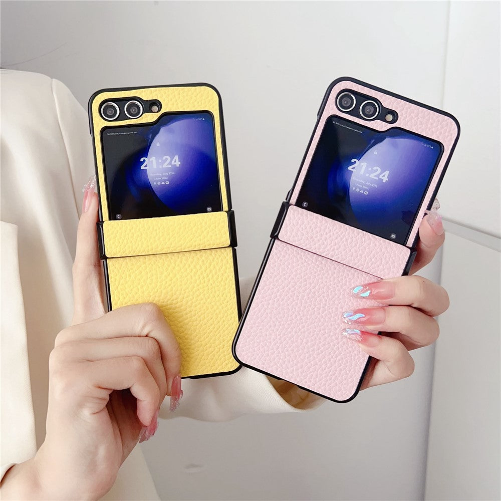 For Samsung Galaxy Z Flip7 FE 5G / Z Flip6 5G Case Hinge Protection Litchi Texture Leather + PC Phone Cover - Rose