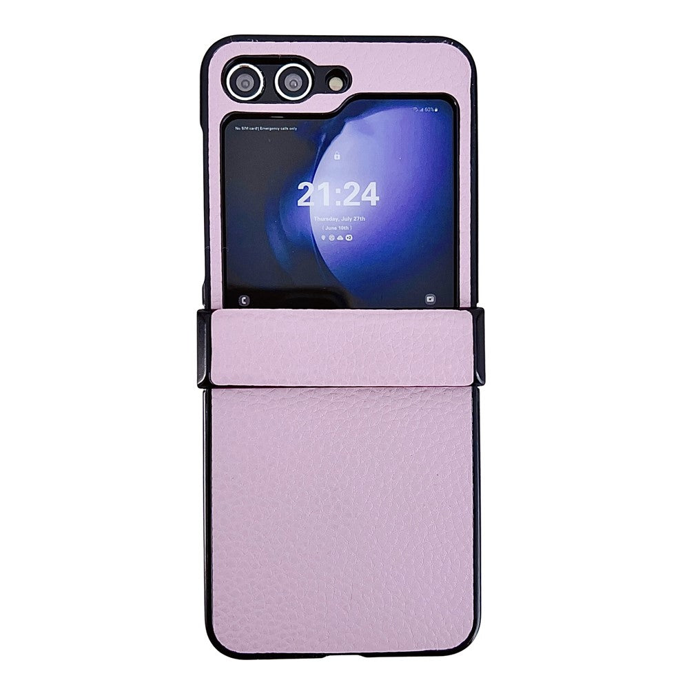 For Samsung Galaxy Z Flip7 FE 5G / Z Flip6 5G Case Hinge Protection Litchi Texture Leather + PC Phone Cover - Purple